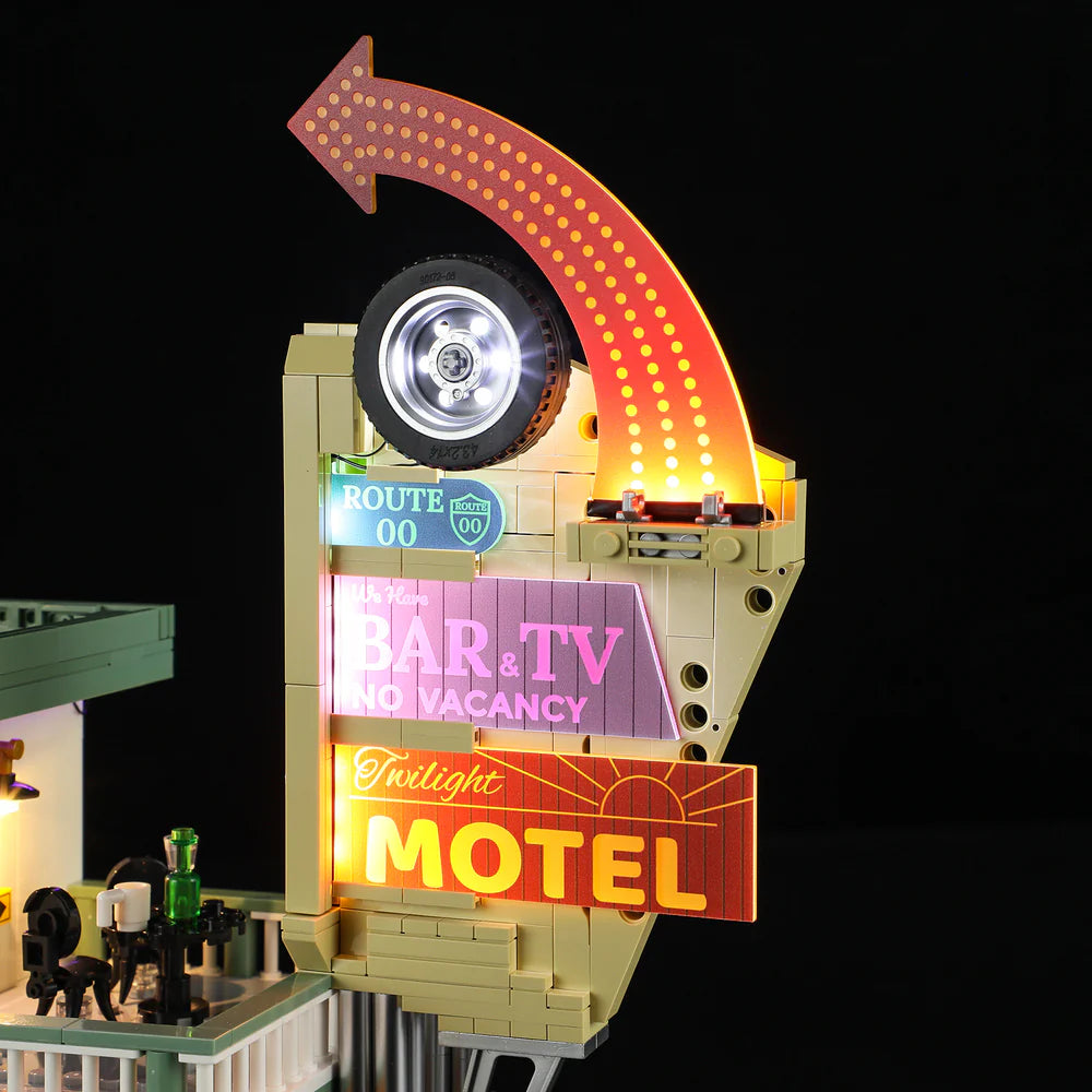 Lumibricks® | Funwhole® Twilight Motel — Modular Building with LED Lights, Car & Motorcycle — F9054 — 1970 Piece Building Set