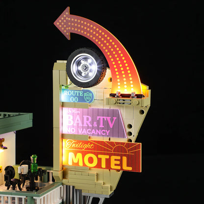 Lumibricks® | Funwhole® Twilight Motel — Modular Building with LED Lights, Car & Motorcycle — F9054 — 1970 Piece Building Set