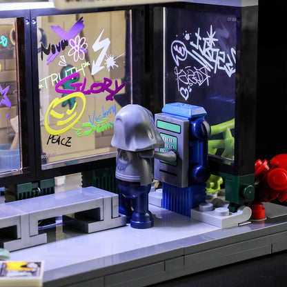 Lumibricks® | Funwhole® Graffiti Bus Stop — Street Fusion Modular with LED Lights — F9066 — 514 Piece Building Set