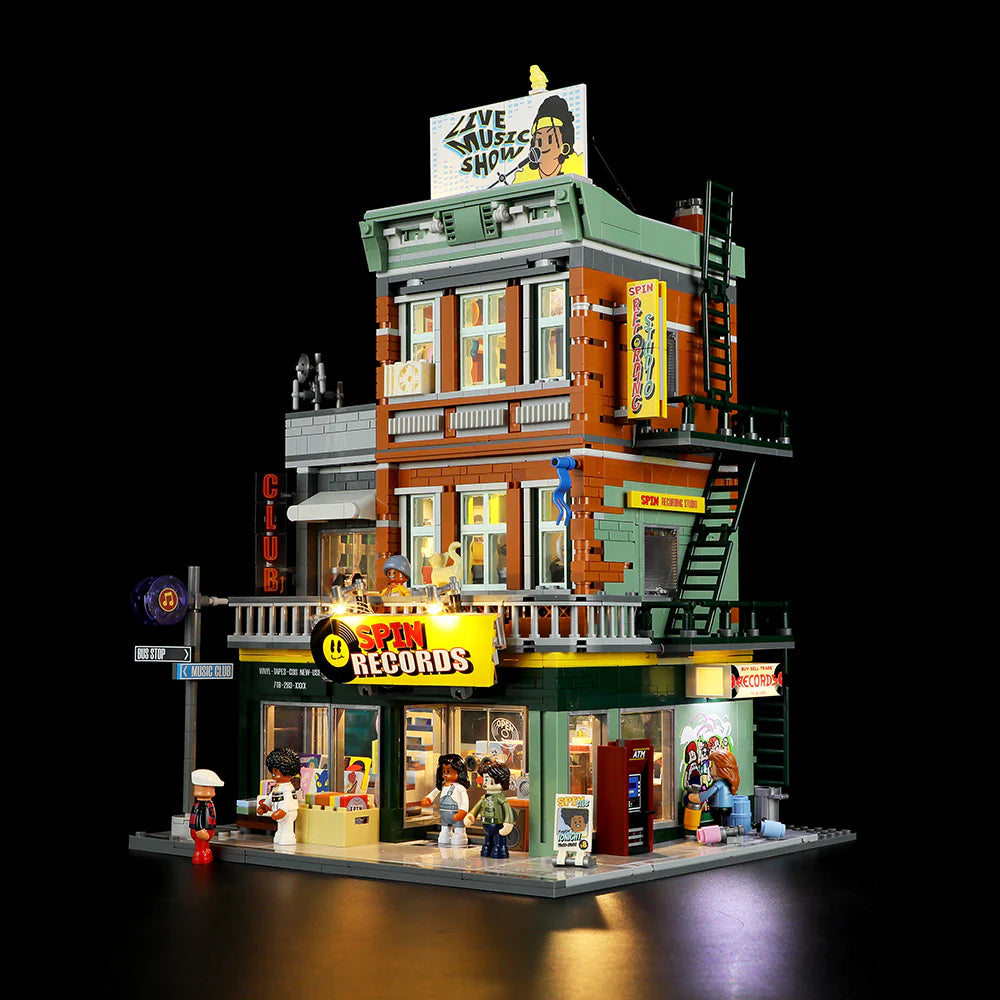 Lumibricks® Record Store — Street Fusion Modular City Audio Shop with LED Lights — F9058 — 1980 Piece Building Set