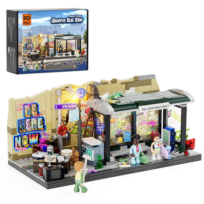 Lumibricks® | Funwhole® Graffiti Bus Stop — Street Fusion Modular with LED Lights — F9066 — 514 Piece Building Set