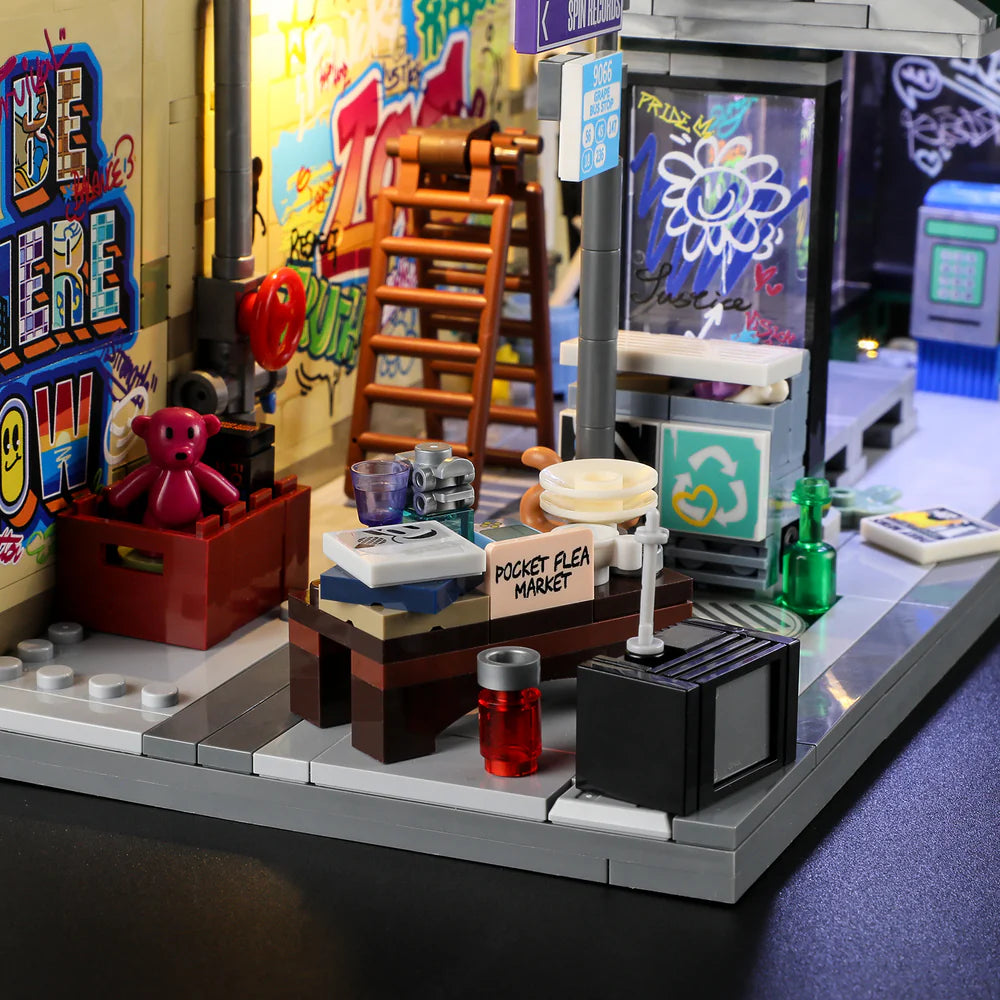 Lumibricks® | Funwhole® Graffiti Bus Stop — Street Fusion Modular with LED Lights — F9066 — 514 Piece Building Set