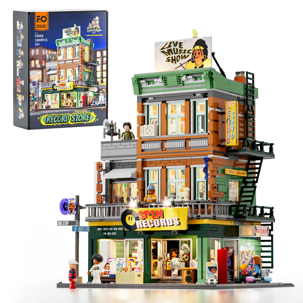 Lumibricks® Record Store — Street Fusion Modular City Audio Shop with LED Lights — F9058 — 1980 Piece Building Set