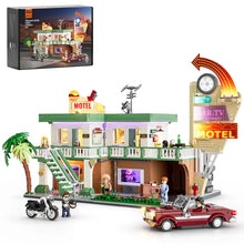 Lumibricks® | Funwhole® Twilight Motel — Modular Building with LED Lights, Car & Motorcycle — F9054 — 1970 Piece Building Set