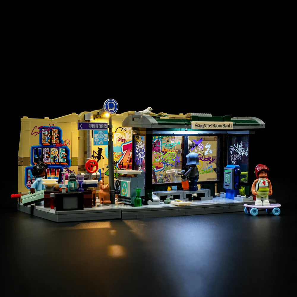 Lumibricks® | Funwhole® Graffiti Bus Stop — Street Fusion Modular with LED Lights — F9066 — 514 Piece Building Set