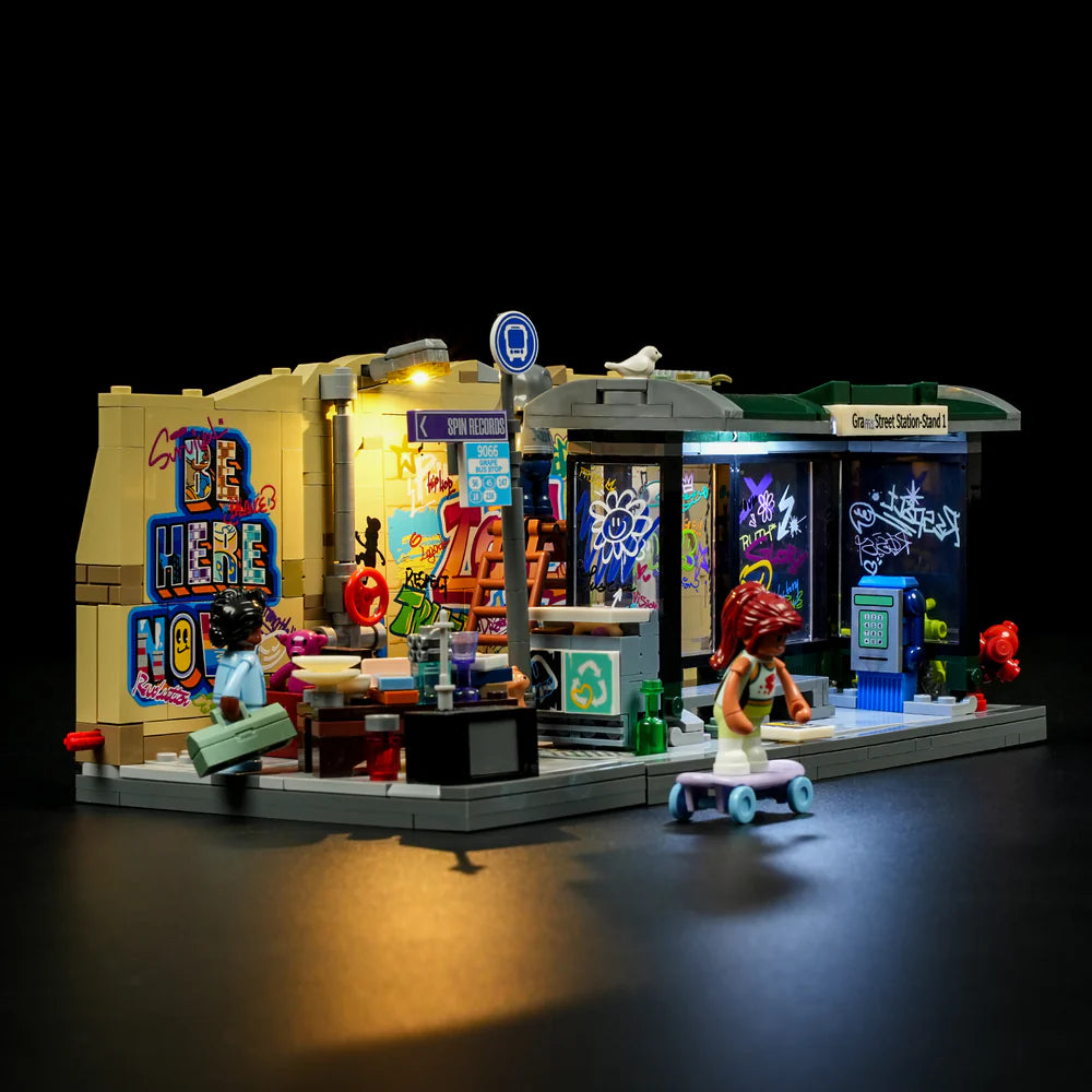 Lumibricks® | Funwhole® Graffiti Bus Stop — Street Fusion Modular with LED Lights — F9066 — 514 Piece Building Set