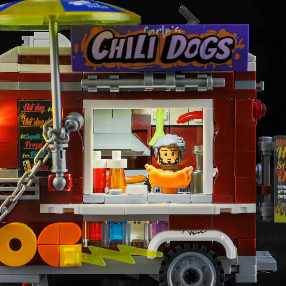 Lumibricks® | Funwhole® Chili Dog Trailer — Street Fusion Hot Food Truck with LED Lights — F9046 — 515 Piece Building Set