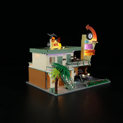 Lumibricks® | Funwhole® Twilight Motel — Modular Building with LED Lights, Car & Motorcycle — F9054 — 1970 Piece Building Set