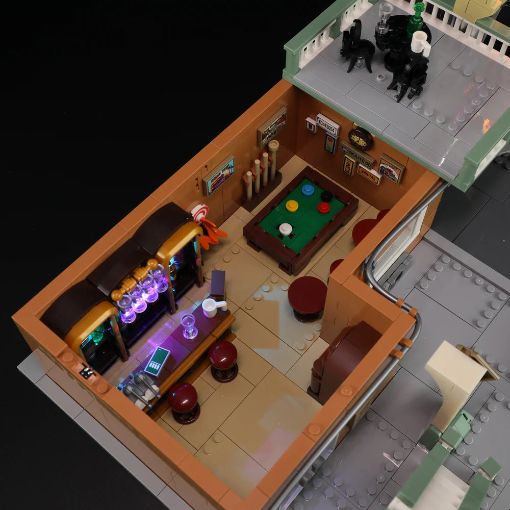 Lumibricks® | Funwhole® Twilight Motel — Modular Building with LED Lights, Car & Motorcycle — F9054 — 1970 Piece Building Set
