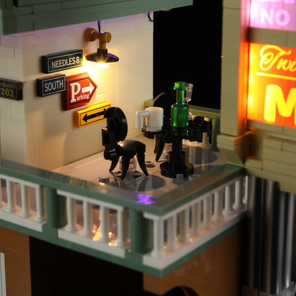 Lumibricks® | Funwhole® Twilight Motel — Modular Building with LED Lights, Car & Motorcycle — F9054 — 1970 Piece Building Set