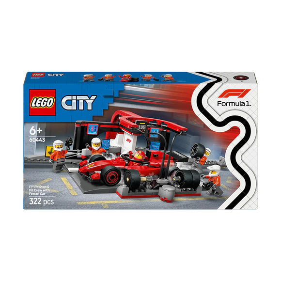 LEGO® City F1® Pit Stop & Pit Crew with Ferrari Car Toy - 60443 - 322 Piece Building Set