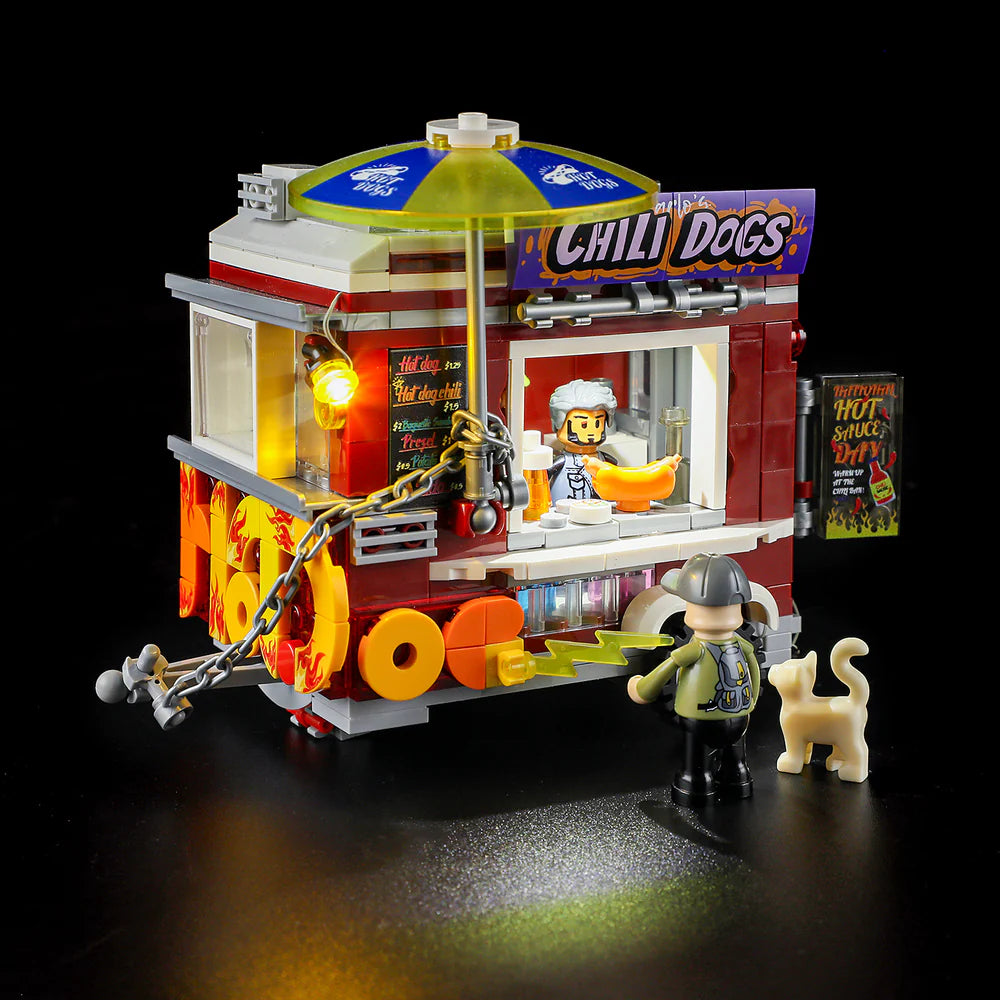 Lumibricks® | Funwhole® Chili Dog Trailer — Street Fusion Hot Food Truck with LED Lights — F9046 — 515 Piece Building Set