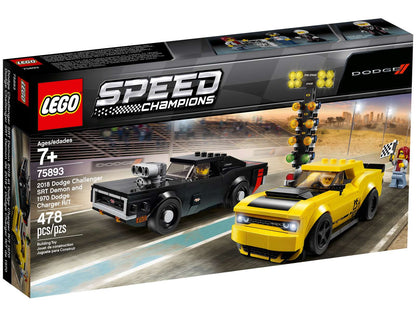 LEGO® Speed Champions 2018 Dodge Challenger SRT Demon and 1970 Dodge Charger R/T Race Cars - 75893 - 478 Piece Building Set