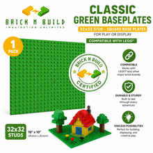 Brick n Build Classic Green Baseplates, 32x32 Stud - Square Base Plates for Play or Display - Compatible with LEGO®