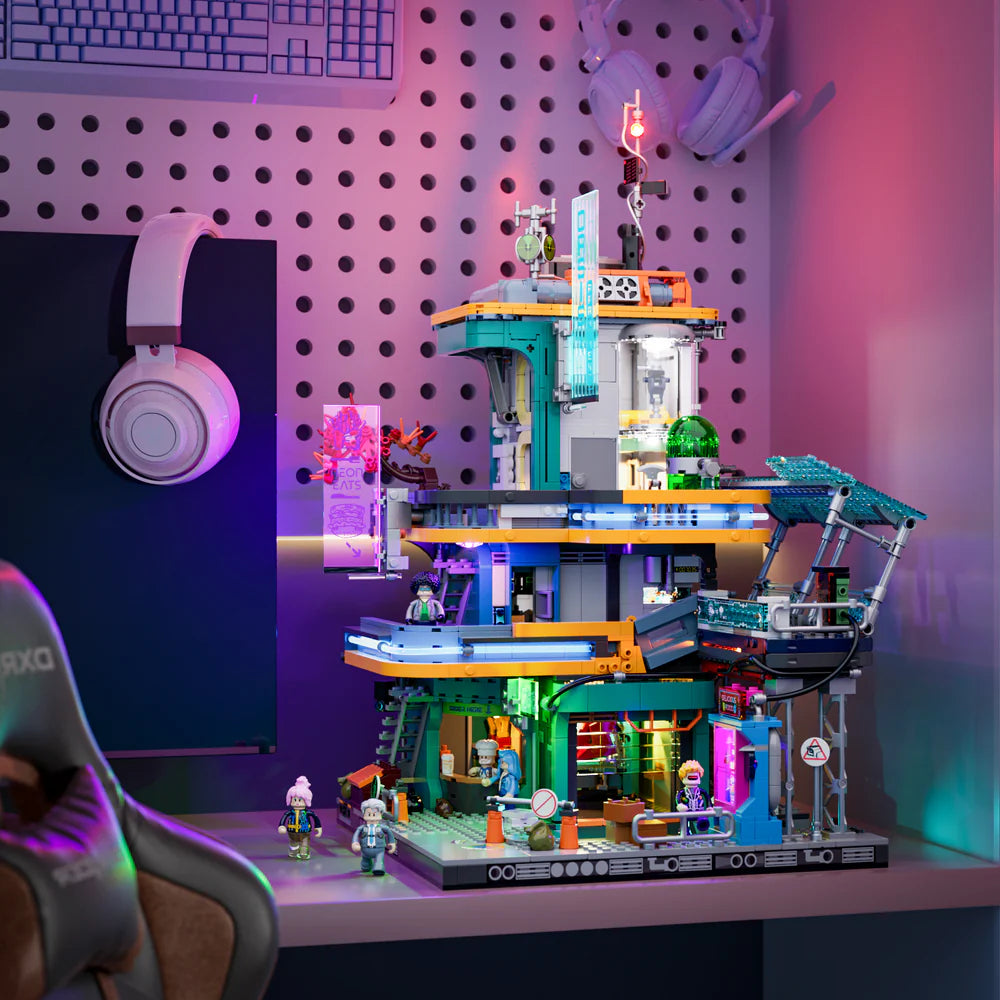 Lumibricks® | Funwhole® Cyberpunk Mansion — Future City Modular Building with LED Lights — F9042 — 2524 Piece Building Set
