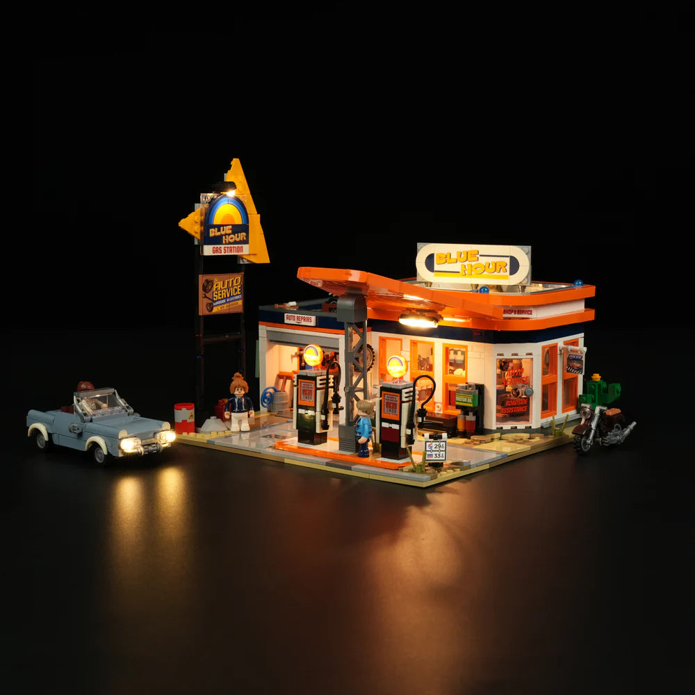 Lumibricks® Gas Station Road Trip — Modular Car Service Station with LED Lights — F9065 — 1608 Piece Building Set