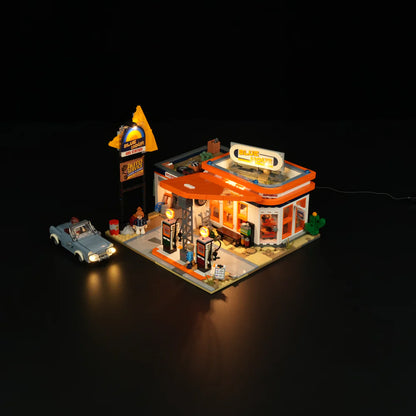 Lumibricks® Gas Station Road Trip — Modular Car Service Station with LED Lights — F9065 — 1608 Piece Building Set