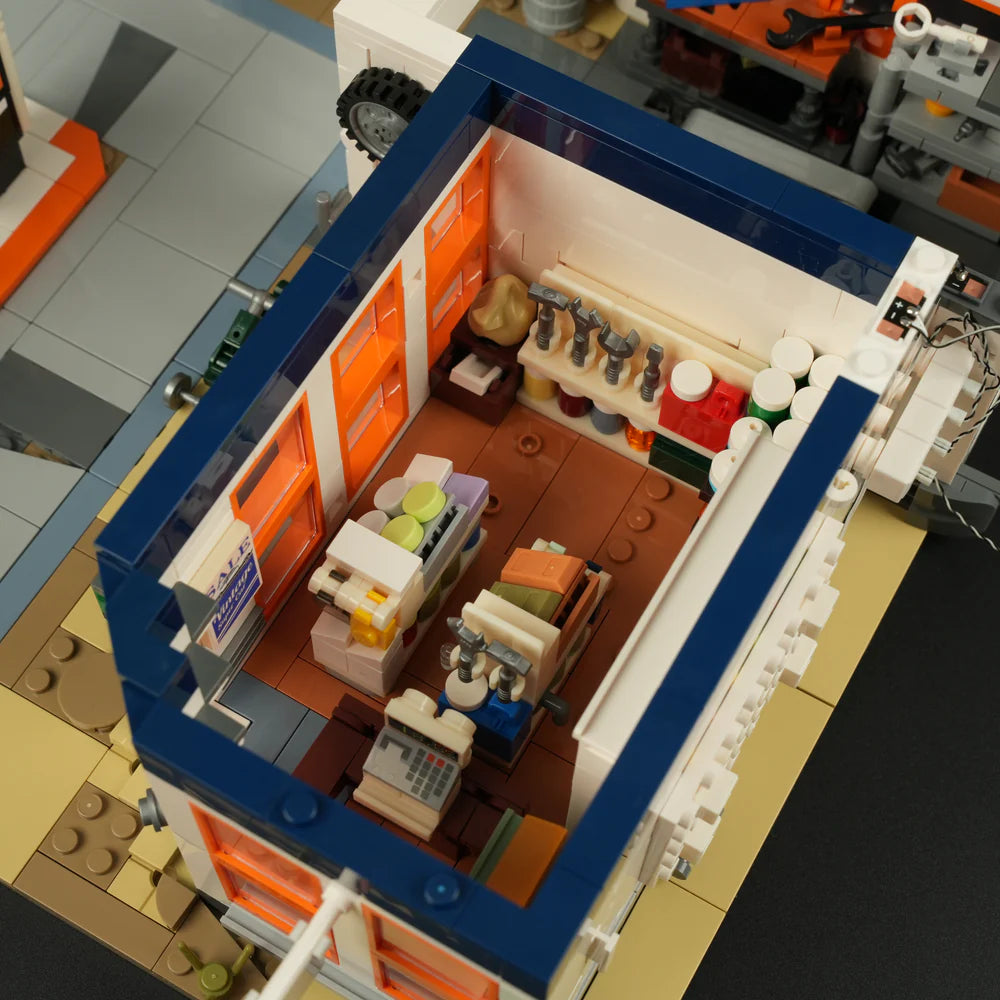 Lumibricks® Gas Station Road Trip — Modular Car Service Station with LED Lights — F9065 — 1608 Piece Building Set