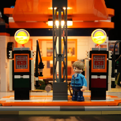 Lumibricks® Gas Station Road Trip — Modular Car Service Station with LED Lights — F9065 — 1608 Piece Building Set
