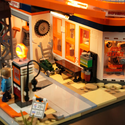 Lumibricks® Gas Station Road Trip — Modular Car Service Station with LED Lights — F9065 — 1608 Piece Building Set