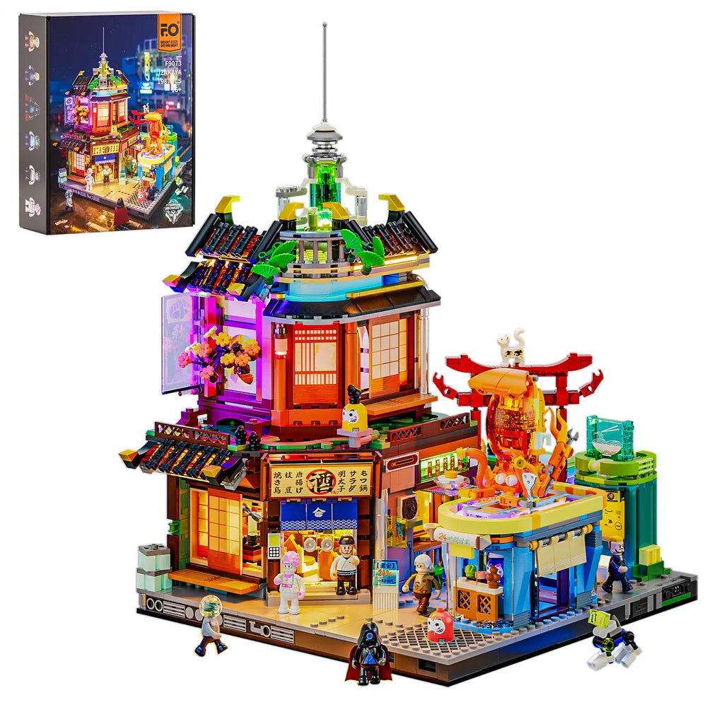 Lumibricks® | Funwhole® Cyberpunk Japanese Izakaya — Future City Pub with LED Lights — F9073 — 1987 Piece Building Set
