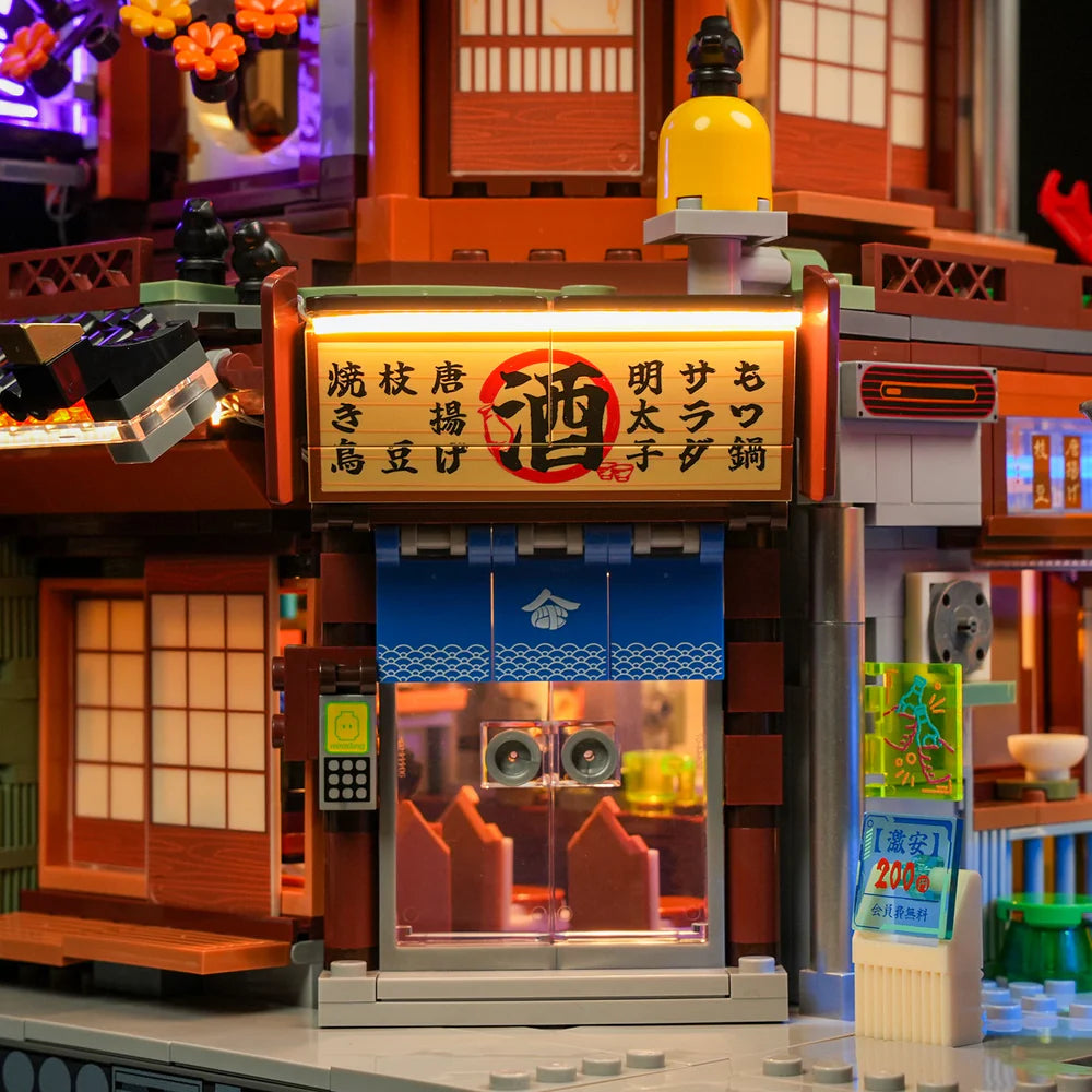 Lumibricks® | Funwhole® Cyberpunk Japanese Izakaya — Future City Pub with LED Lights — F9073 — 1987 Piece Building Set
