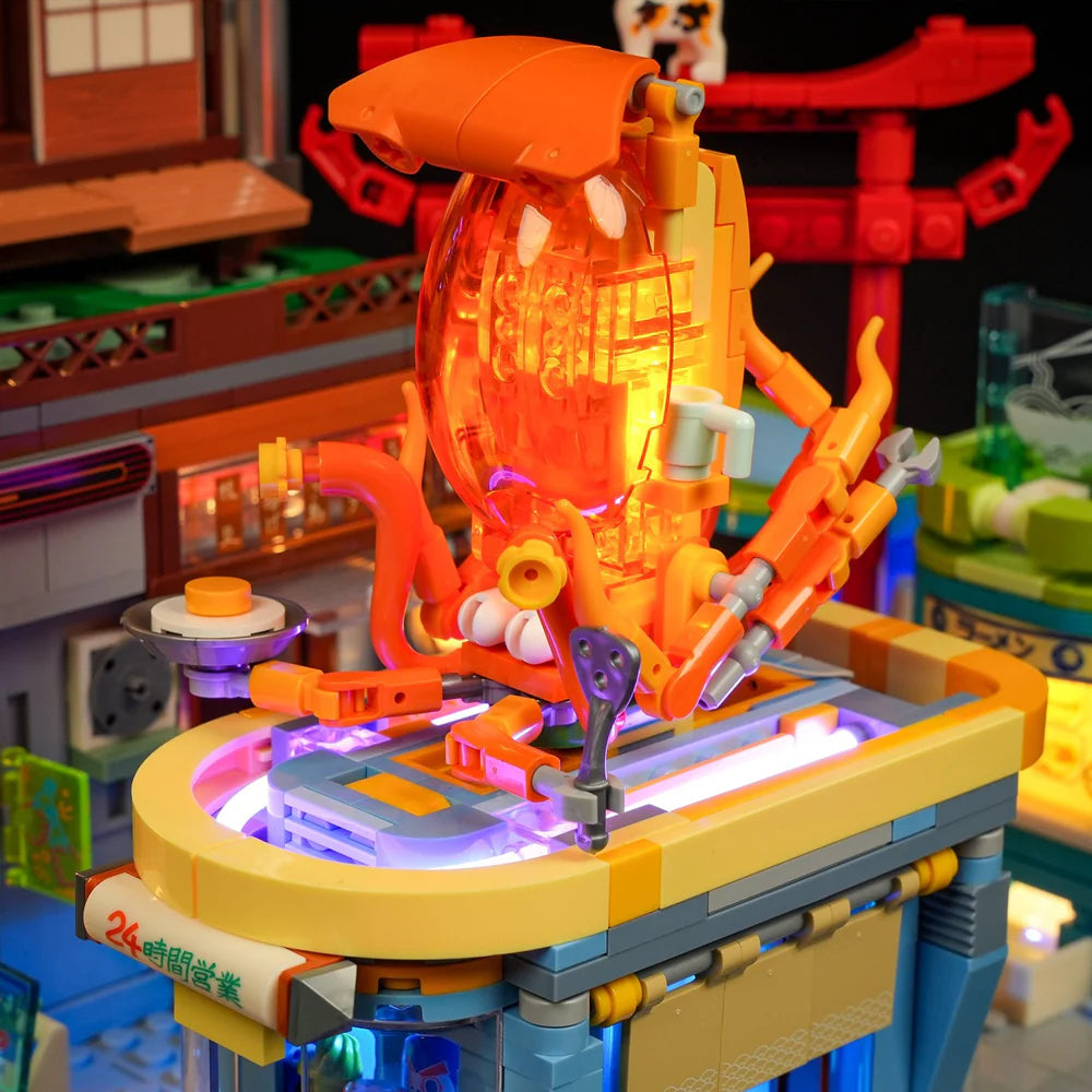 Lumibricks® | Funwhole® Cyberpunk Japanese Izakaya — Future City Pub with LED Lights — F9073 — 1987 Piece Building Set