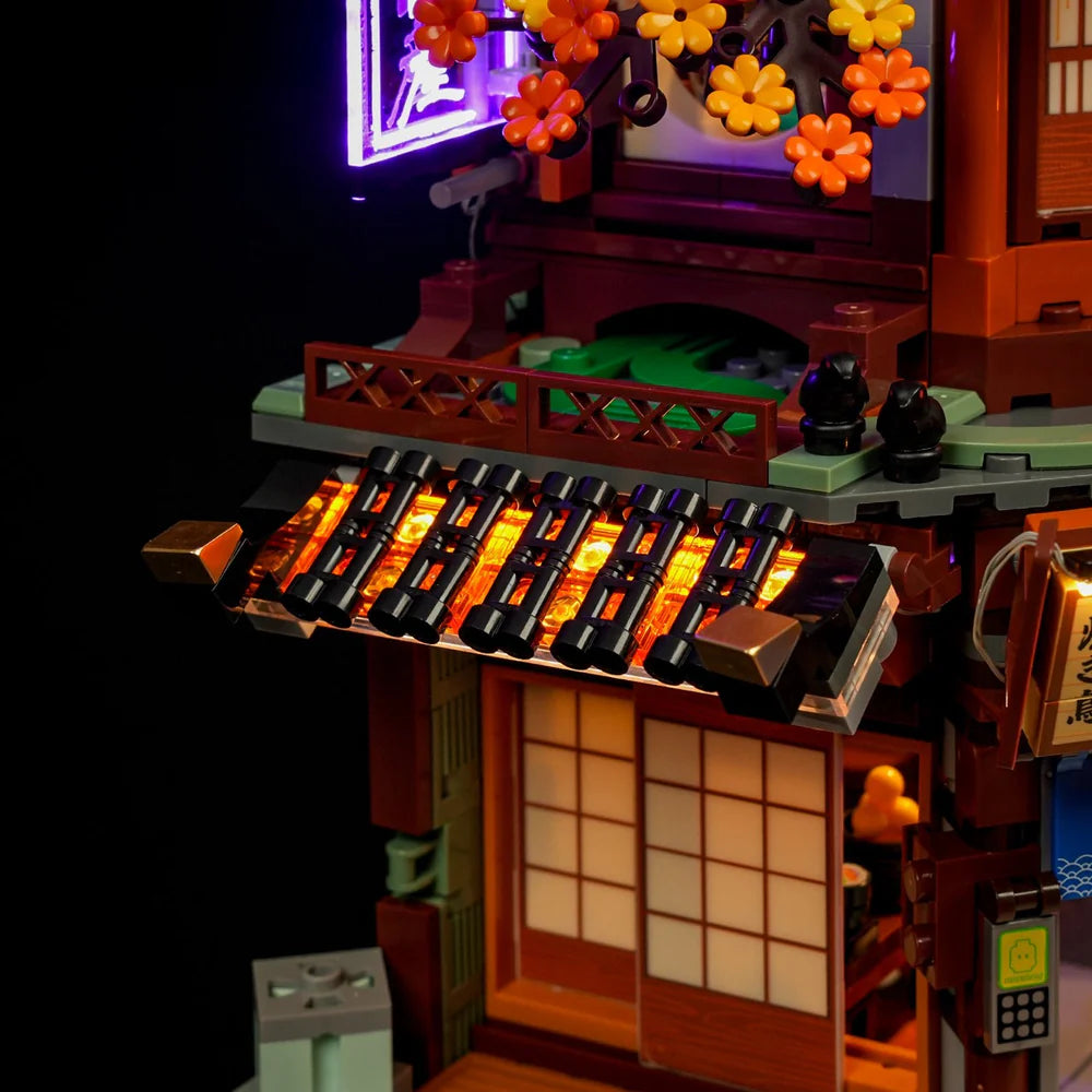 Lumibricks® | Funwhole® Cyberpunk Japanese Izakaya — Future City Pub with LED Lights — F9073 — 1987 Piece Building Set