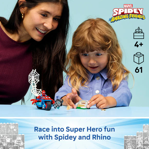 LEGO® ǀ Marvel Spidey And His Amazing Friends Spidey on his Motorcycle vs. Rhino - 11206 - 61 Piece Building Set