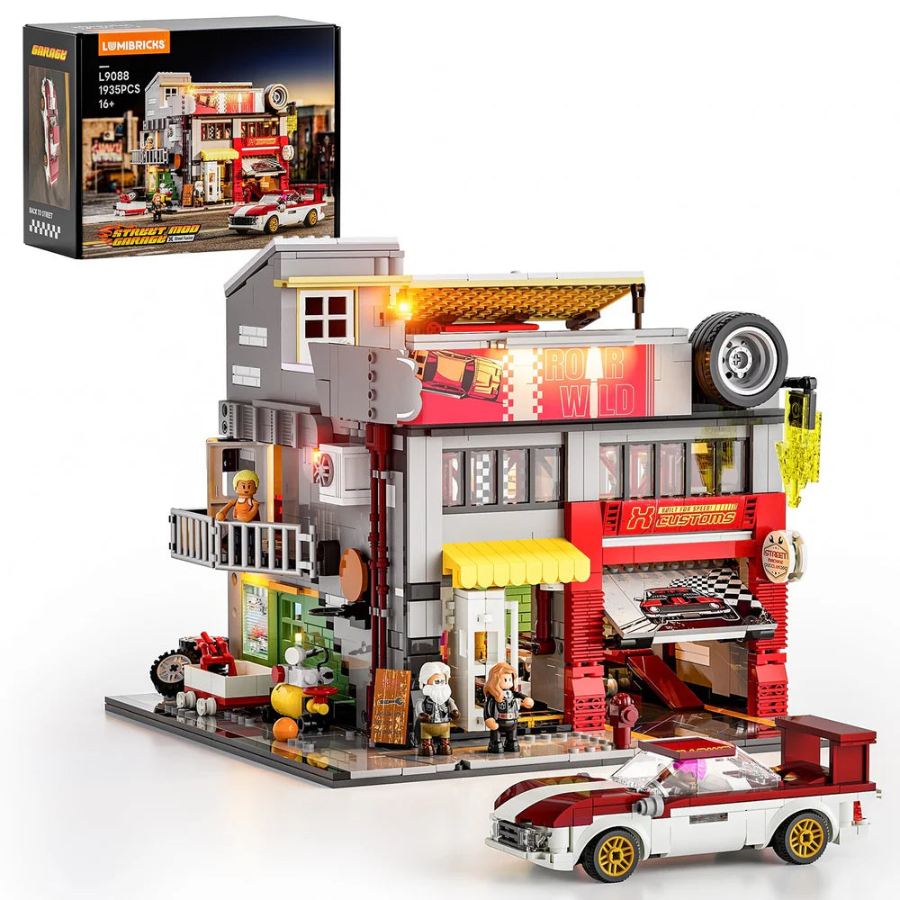 Lumibricks® Street MOD Garage — Street Fusion Modular Car Modification Shop with LED Lights — L9088 — 1935 Piece Building Set