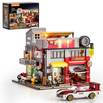 Lumibricks® Street MOD Garage — Street Fusion Modular Car Modification Shop with LED Lights — L9088 — 1935 Piece Building Set