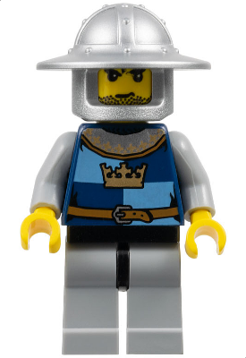 LEGO® Minifigure - Castle (Fantasy Era) - Crown Knight Quarters, Helmet with Broad Brim, Black Messy Hair and Stubble - cas418