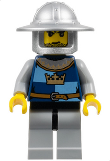 LEGO® Minifigure - Castle (Fantasy Era) - Crown Knight Quarters, Helmet with Broad Brim, Black Messy Hair and Stubble - cas418