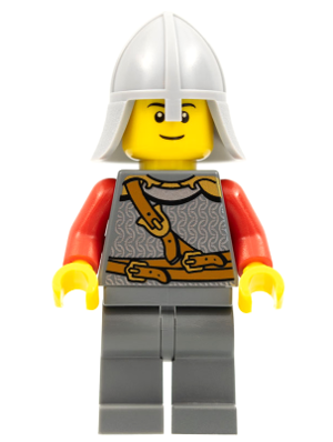 LEGO® Minifigure - Castle: Kingdoms - Lion Knight, Scale Mail, Chest Strap and Belt, Neck-Protector Helmet, Black Eyebrows, Thin Grin - cas478a