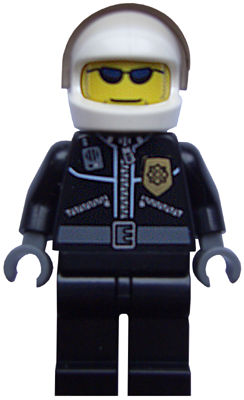 LEGO® Minifigure - Town: City: Police - City Leather Jacket with Gold Badge, White Helmet, Trans-Brown Visor, Dark Blue Sunglasses - cty0006