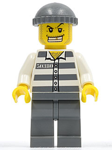 LEGO® Minifigure - Town: City: Police - Jail Prisoner 50380 Prison Stripes, Dark Bluish Gray Legs, Dark Bluish Gray Knit Cap, Gold Tooth - cty0040