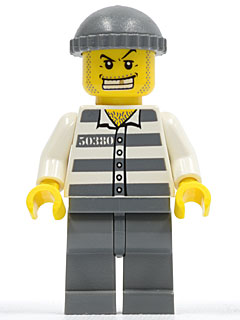 LEGO® Minifigure - Town: City: Police - Jail Prisoner 50380 Prison Stripes, Dark Bluish Gray Legs, Dark Bluish Gray Knit Cap, Gold Tooth - cty0040