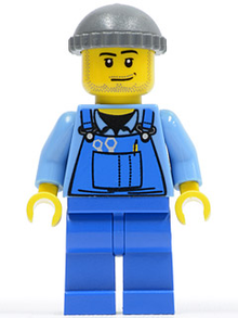 LEGO® Minifigure - Town: City: Harbour - Overalls with Tools in Pocket Blue, Dark Bluish Gray Knit Cap - cty0247