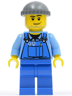LEGO® Minifigure - Town: City: Harbour - Overalls with Tools in Pocket Blue, Dark Bluish Gray Knit Cap - cty0247