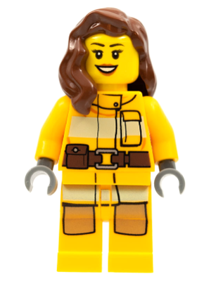 LEGO® Minifigure - Town: City: Fire - Fire, Bright Light Orange Fire Suit with Utility Belt, Reddish Brown Female Hair over Shoulder - cty0337