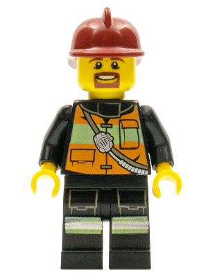 LEGO® Minifigure - Town: City: Fire - Fire - Reflective Stripe Vest with Pockets and Shoulder Strap, Dark Red Fire Helmet - cty0342