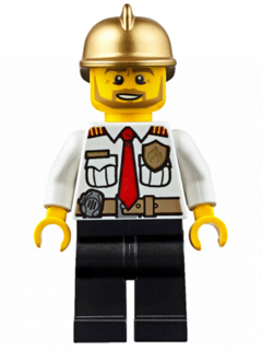LEGO® Minifigure - Town: City: Fire - Fire Chief - White Shirt with Tie and Belt, Black Legs, Gold Fire Helmet - cty0350