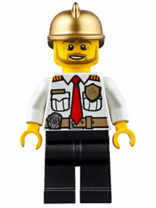LEGO® Minifigure - Town: City: Fire - Fire Chief - White Shirt with Tie and Belt, Black Legs, Gold Fire Helmet - cty0350