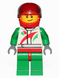 LEGO® Minifigure - Town: City: Race - Race Car Driver, White Racing Suit with Octan Logo, Red Helmet with Trans-Brown Visor, Crooked Smile with Brown Dimple - cty0389a