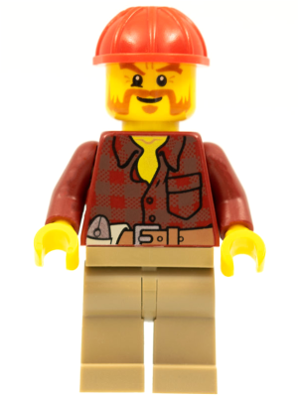 LEGO® Minifigure - Town: City - Flannel Shirt with Pocket and Belt, Dark Tan Legs, Red Construction Helmet, Beard - cty0467