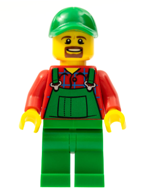 LEGO® Minifigure - Town : City : Train - Overalls Farmer Green, Green Cap with Hole, Brown Moustache and Goatee - cty0499