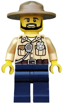 LEGO® Minifigure - Town: City: Police - Swamp Police - Officer, Shirt, Dark Tan Hat, Black Beard - cty0517