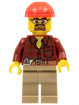 LEGO® Minifigure - Town: City: Construction - Flannel Shirt with Pocket and Belt, Dark Tan Legs, Red Construction Helmet, Safety Goggles - cty0540