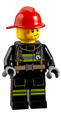 LEGO® Minifigure - Town: City: Fire - Fire - Reflective Stripes, Stubble Beard, Red Helmet - cty0951