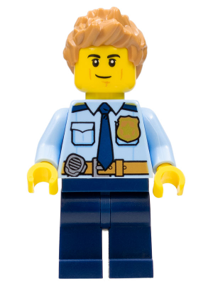 LEGO® Minifigure - Town: City: Police - City Officer Shirt with Dark Blue Tie and Gold Badge, Dark Tan Belt with Radio, Dark Blue Legs, Medium Nougat Spiked Hair - cty1126